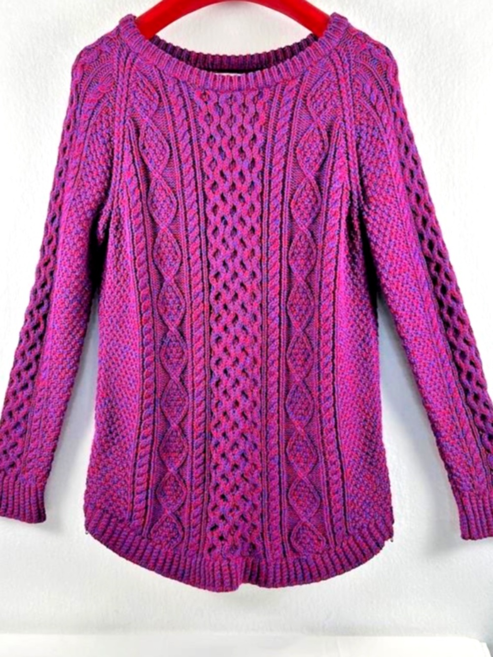 LL Bean Signature Fisherman Tunic Sweater Cable Knit Side Zip Women's M Cotton